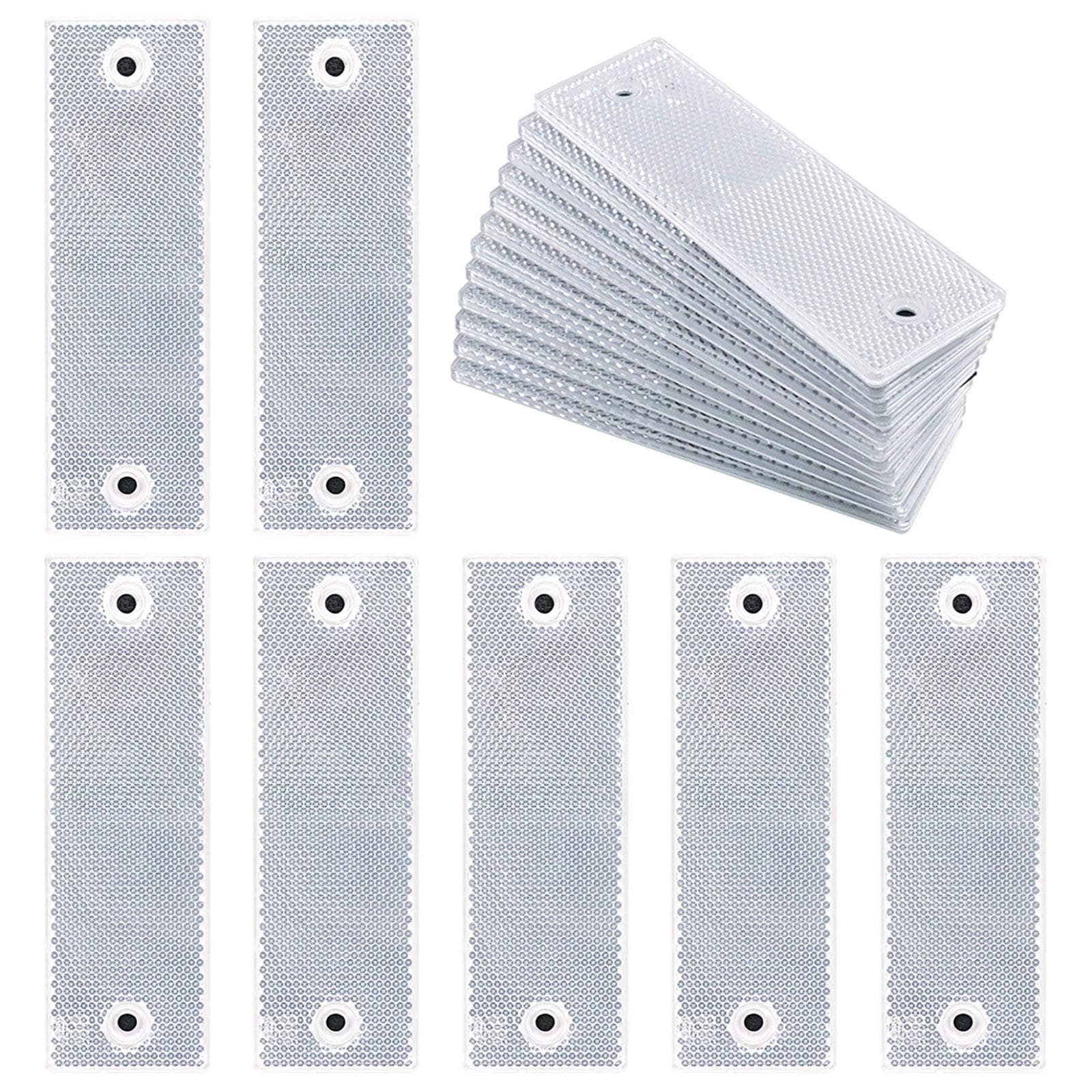 Swpeet 20Pcs Universal White Plastic Rectangular Stick-on Car Reflector Sticker, Door Reflectors Interior White Compatible Warning Plate Adhesive Reflector for Most Car