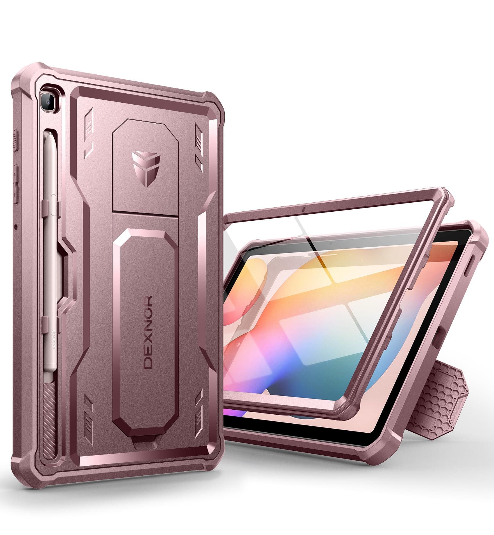 Dexnor Case for Samsung Galaxy Tab S6 Lite 10.4 Inch 2024/2022/2020, [Built in Screen Protector & Kickstand] with Pen Holder Heavy Duty Shockproof Full Body Protective Cover for Tab S6 Lite (Pink)