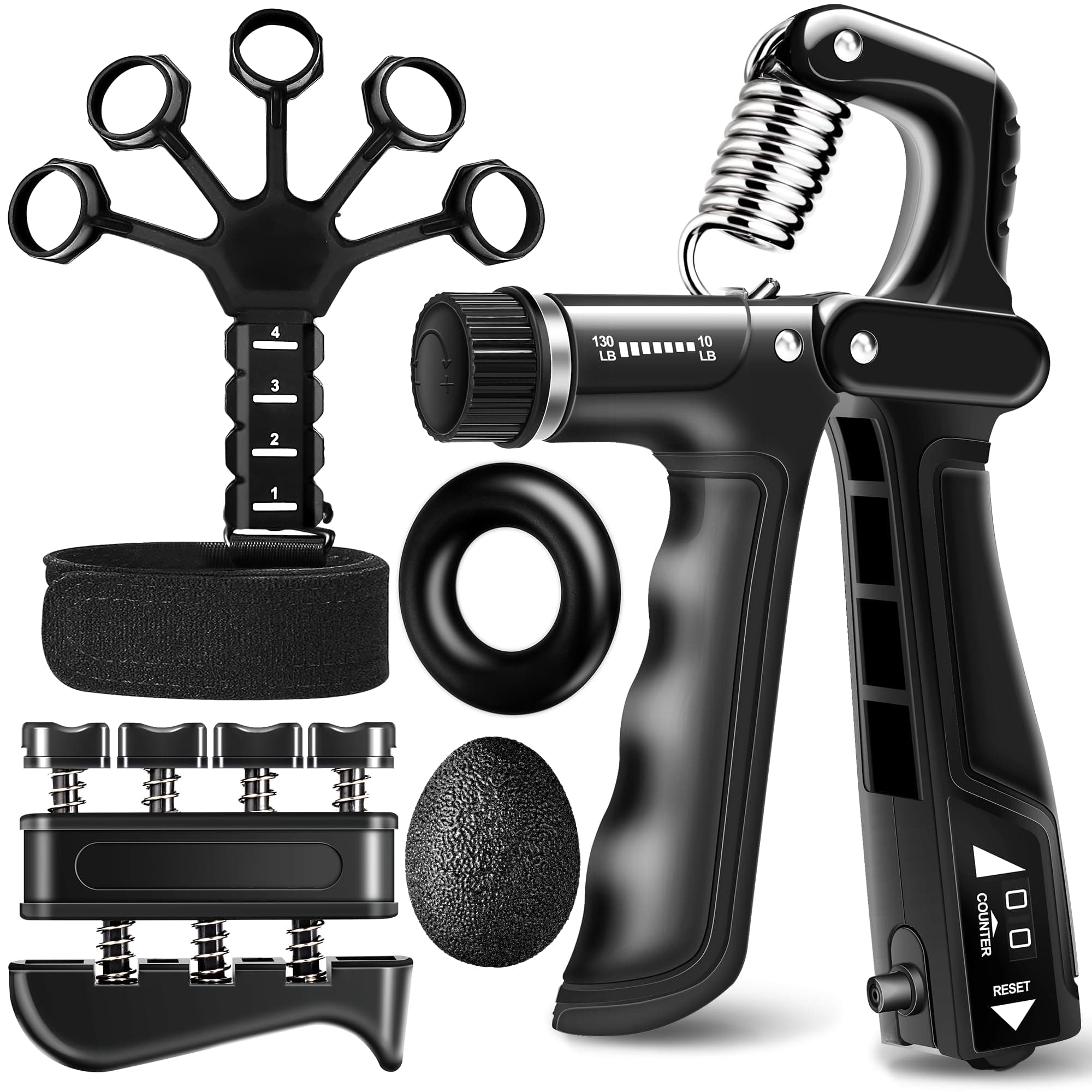 Grip Strength Trainer Kits (5 Pack), Forearm Strengthener with Adjustable Resistance, Grip Strength Tester, Finger Strengthener, Hand Gripper Strengthener for Muscle Building Injury Recover