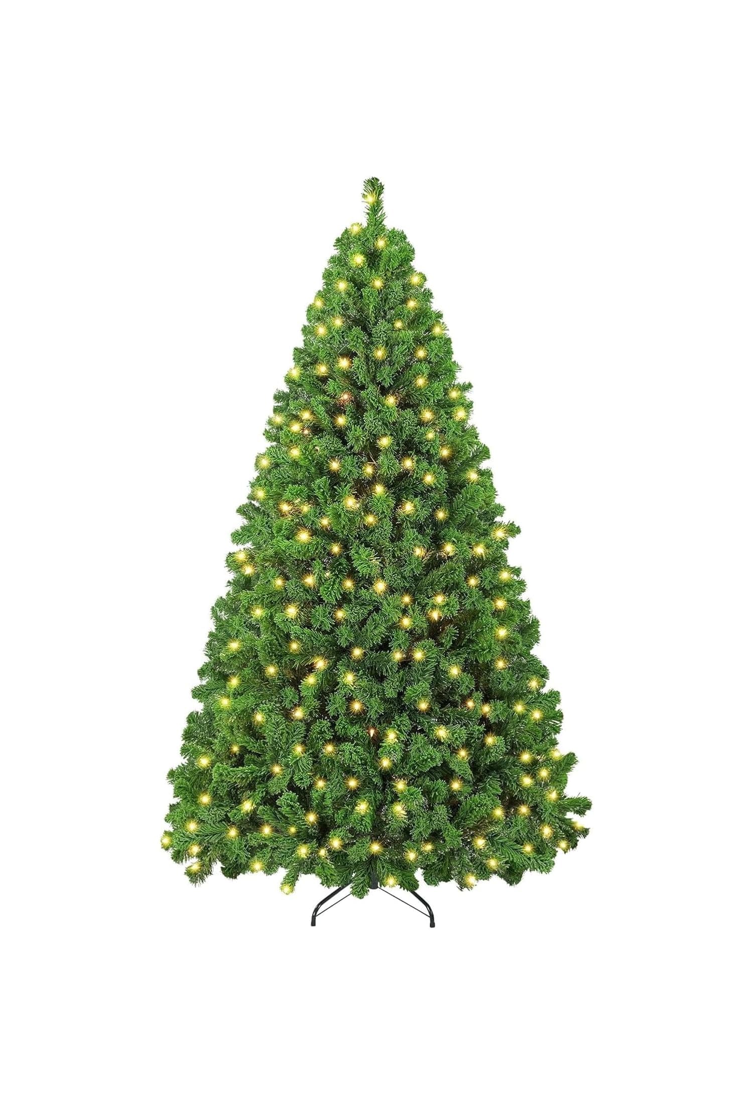 6ft Pre-lit Artificial Christmas Tree with Incandescent Warm lights, Snow Flocked Full Prelighted Xmas Tree with 820 Branch Tips, 250 Incandescent Lights & Foldable Stand, Pure Green