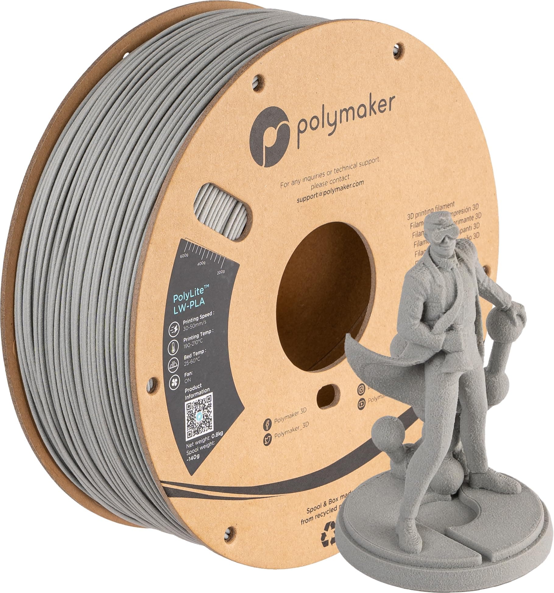 Polymaker PolyLite LW-PLA - 1.75mm - 800g - Grey