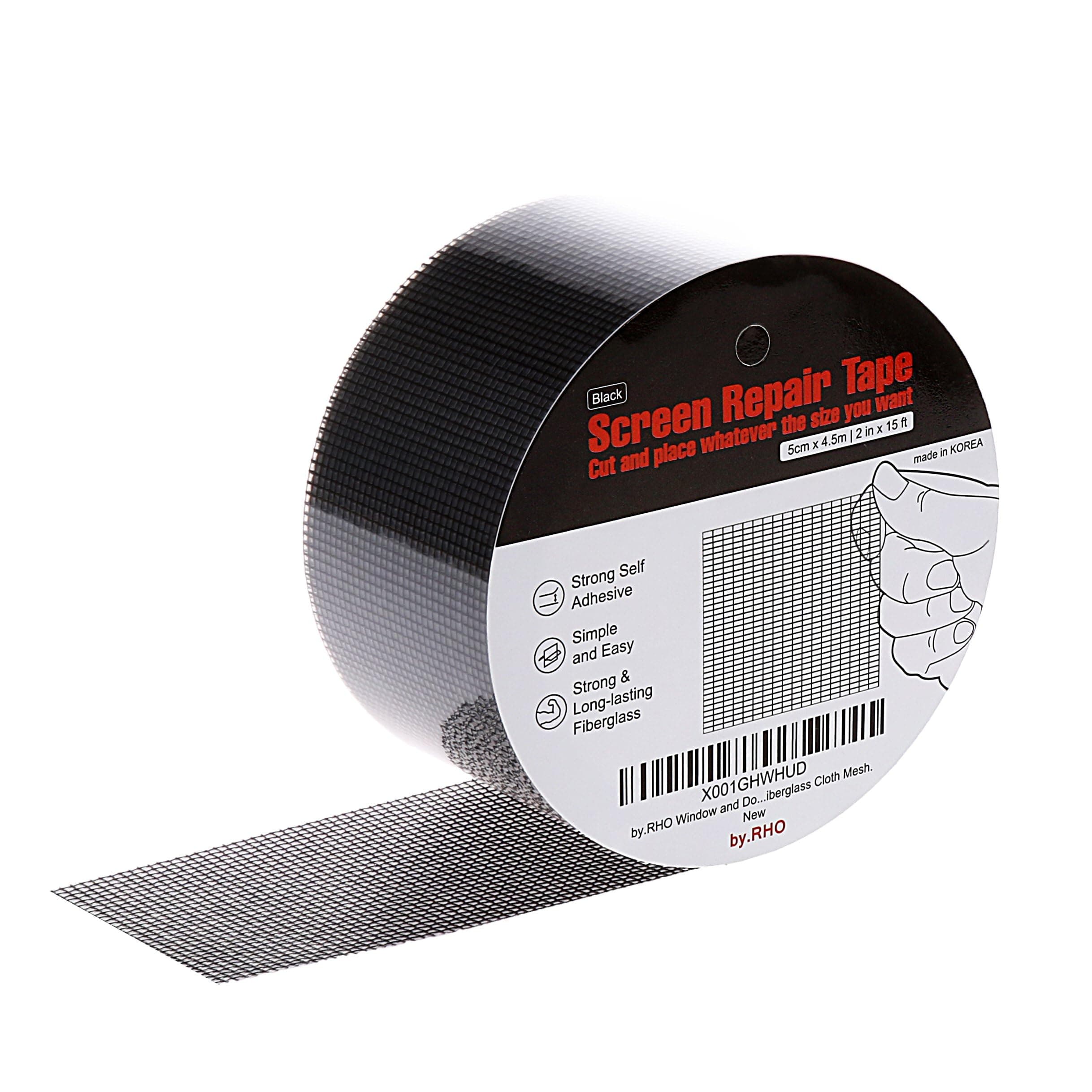 by.RHO Window Screen Mesh Repair Tape Kit 3-Layer Extra Strong Adhesive Waterproof Fiberglass Mesh Tape - 5cm * 4.5m (2in * 15ft) Black