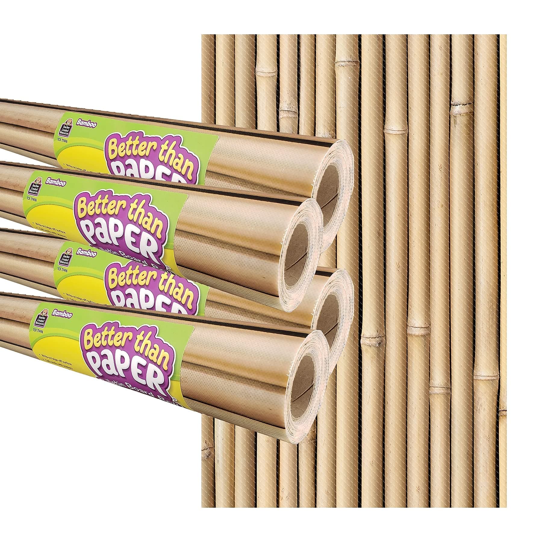 Teacher Created ResourcesBamboo Better Than Paper Bulletin Board Roll, 4' x 12', Pack of 4