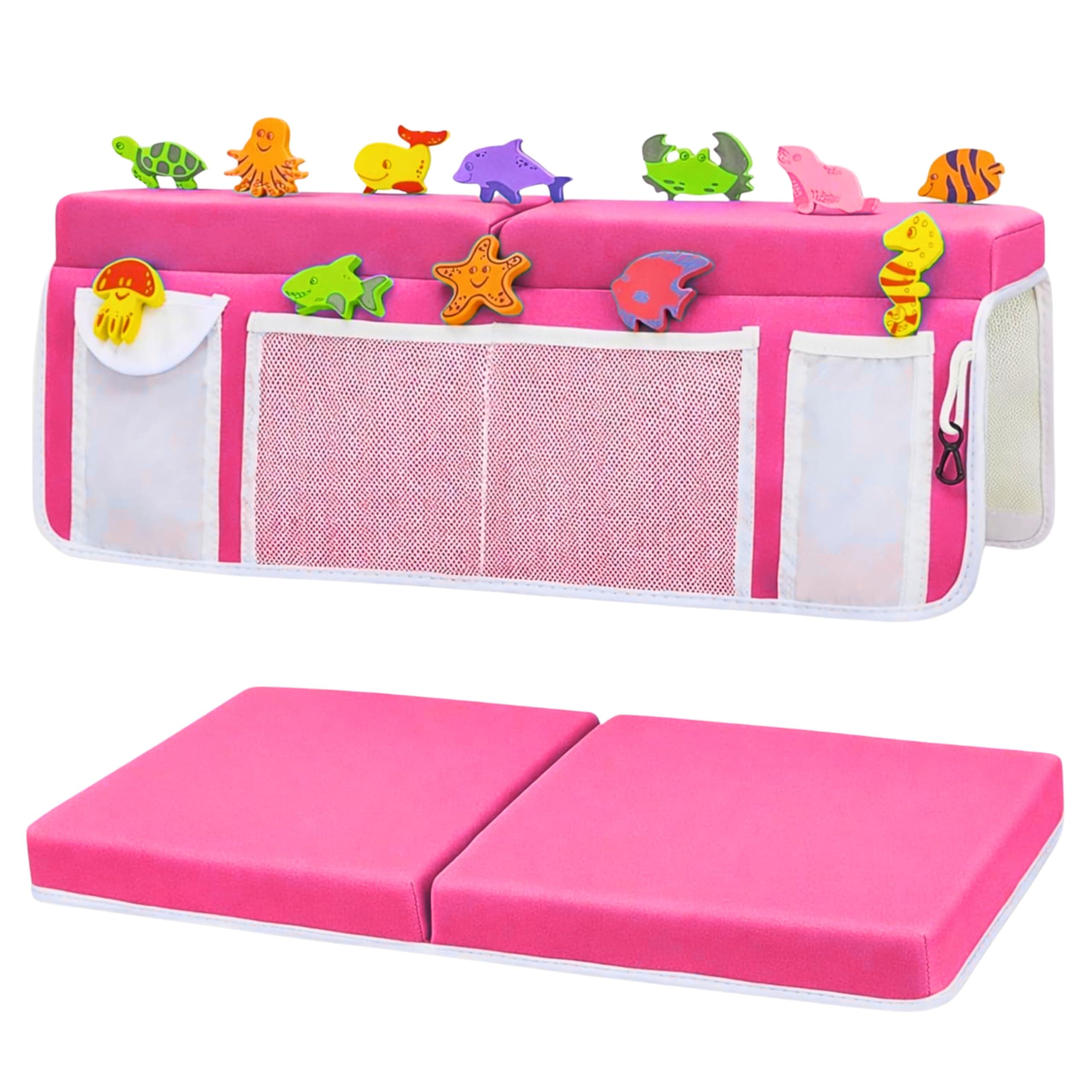 Bath Kneeler –8 Suction Cups & 1.5" Padding.Certified Non Toxic Bath Kneeling Pad for Bath Tub & 5 Bath Toy Organizer. Fast Dry Baby Bath Kneeler and Elbow Rest Pad Set by Supa Ant-Pink