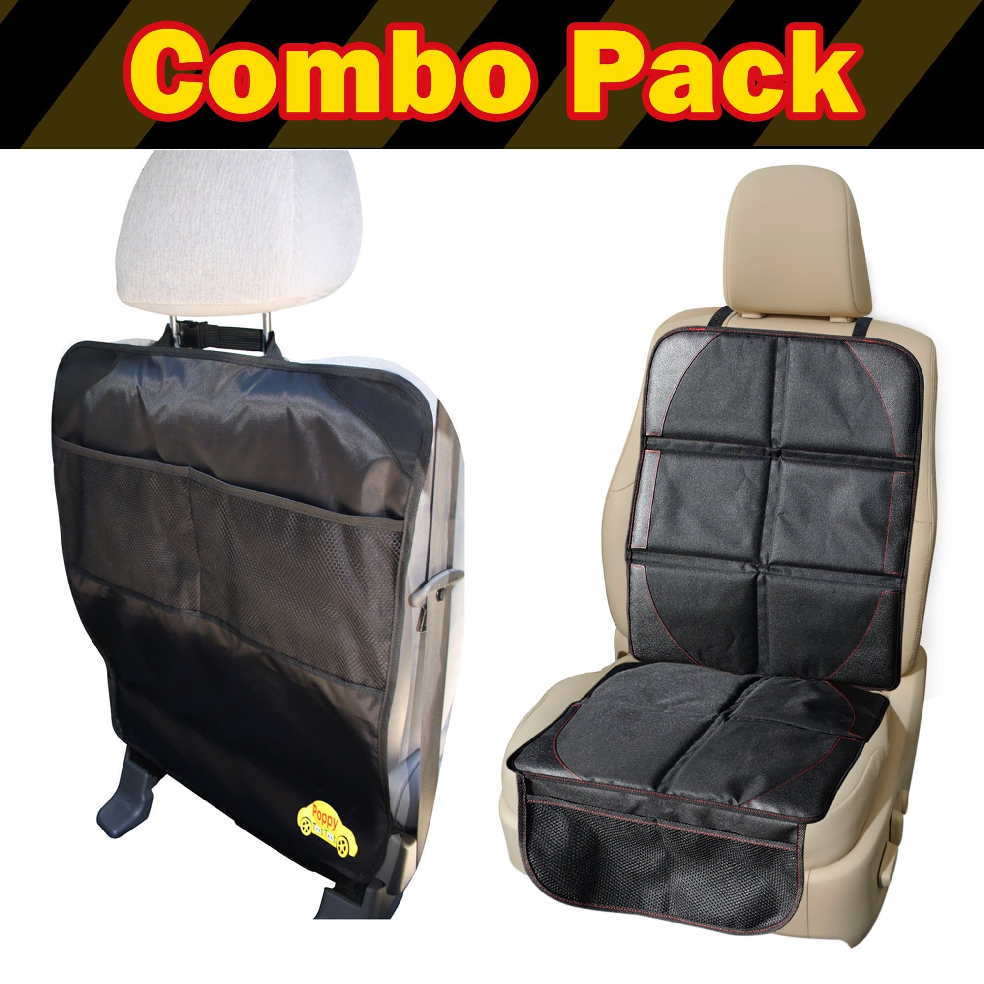 Child Car Seat Protector Mat Plus Car Kick Mat Organizer Auto Combo Pack - Protect The Back Seat - Get 2 Protectors for One Price with Protective Cover