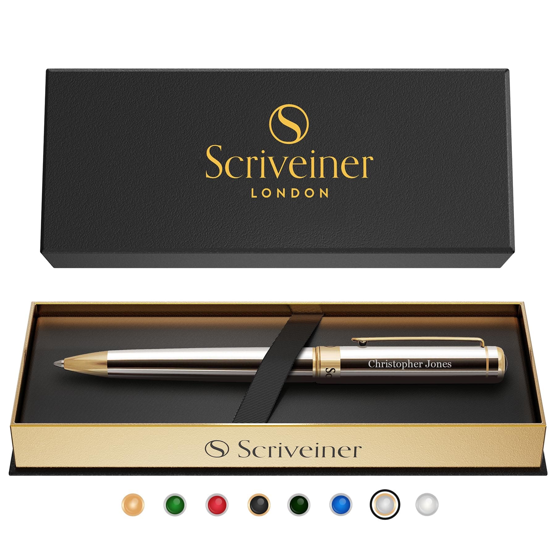 Personalized Chrome Silver Ballpoint Pen - Exceptional Luxury Pen - Schmidt Ink Refill - Best Engraved Gift for Men and Women - Personalized Name Engraving