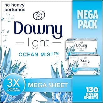Light Mega Dryer Sheets, Fabric Softener Dryer Sheets, Ocean Mist, 130 Count