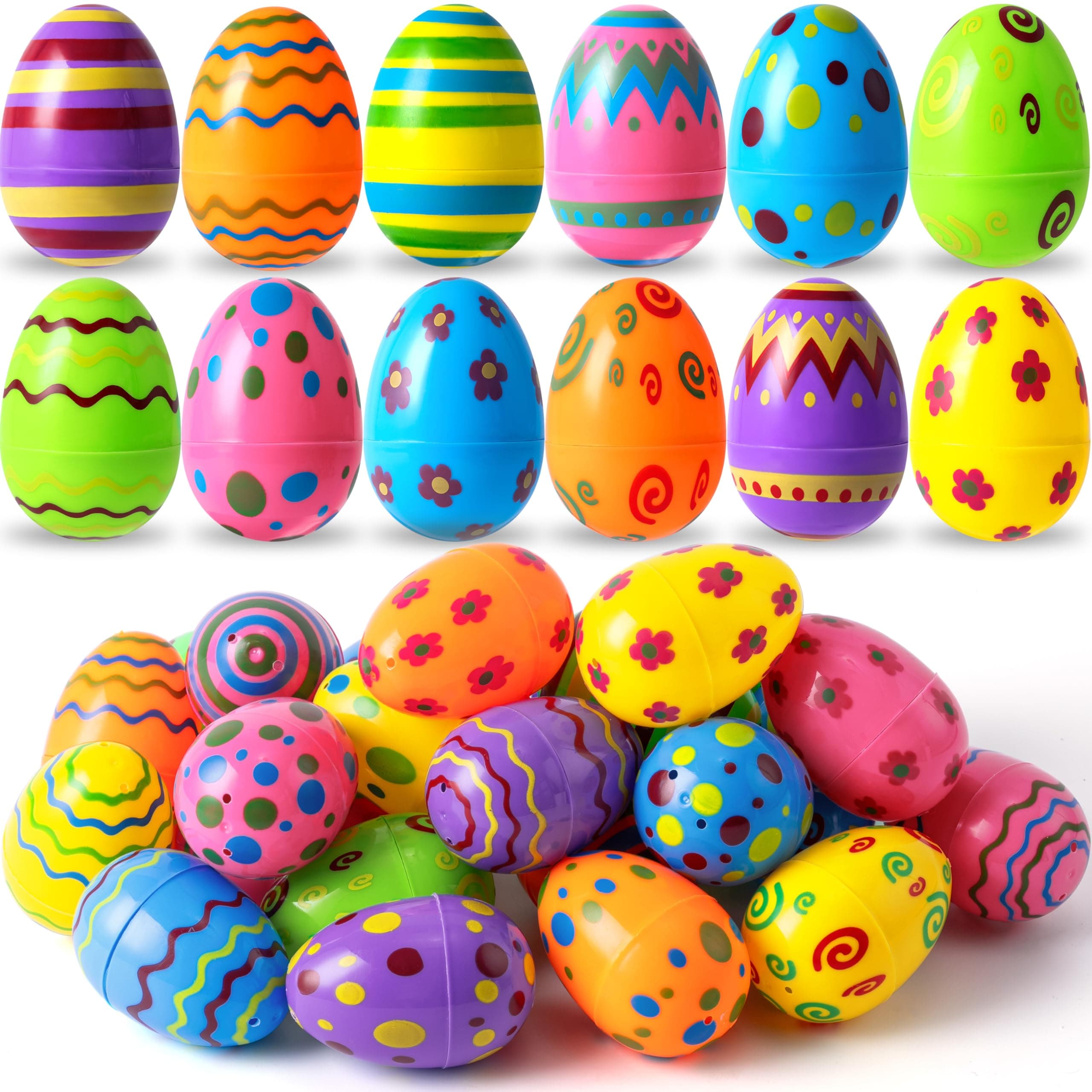 JOYIN Toy 36 PCs Plastic Printed Bright Easter Eggs, Over 3.15'' Tall Fillabl...