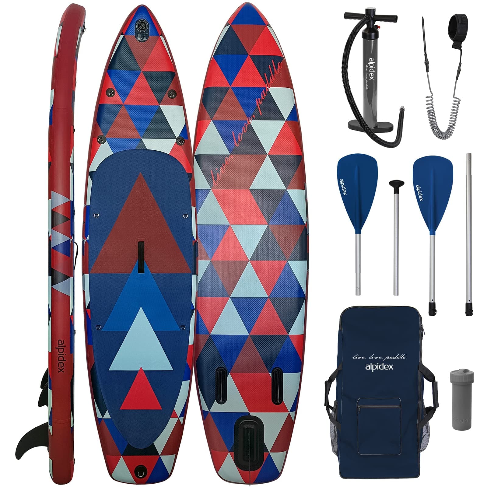 ALPIDEX SUP Package Stand Up Paddle Board Inflatable 305 x 76 x 15 cm up to 110 kg Backpack Leash Aluminium Kayak Paddle Air Pump