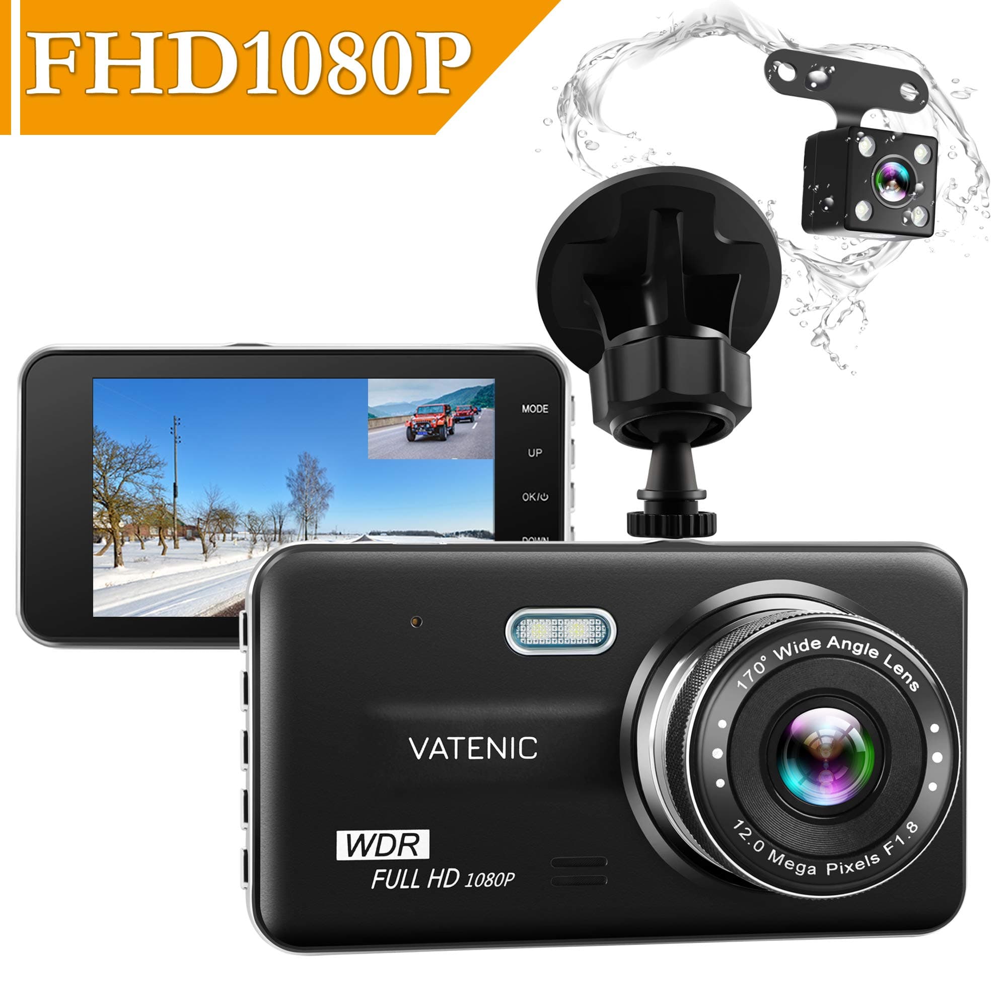 Dual Dash Cam Car Camera Recorder Full HD 1080P Front And Rear Cameras,Driving loop Recording With 4.0" IPS Screen 170°Wide Angle, WDR,Parking Monitor, G-Sensor, Night Vision, Motion Detection