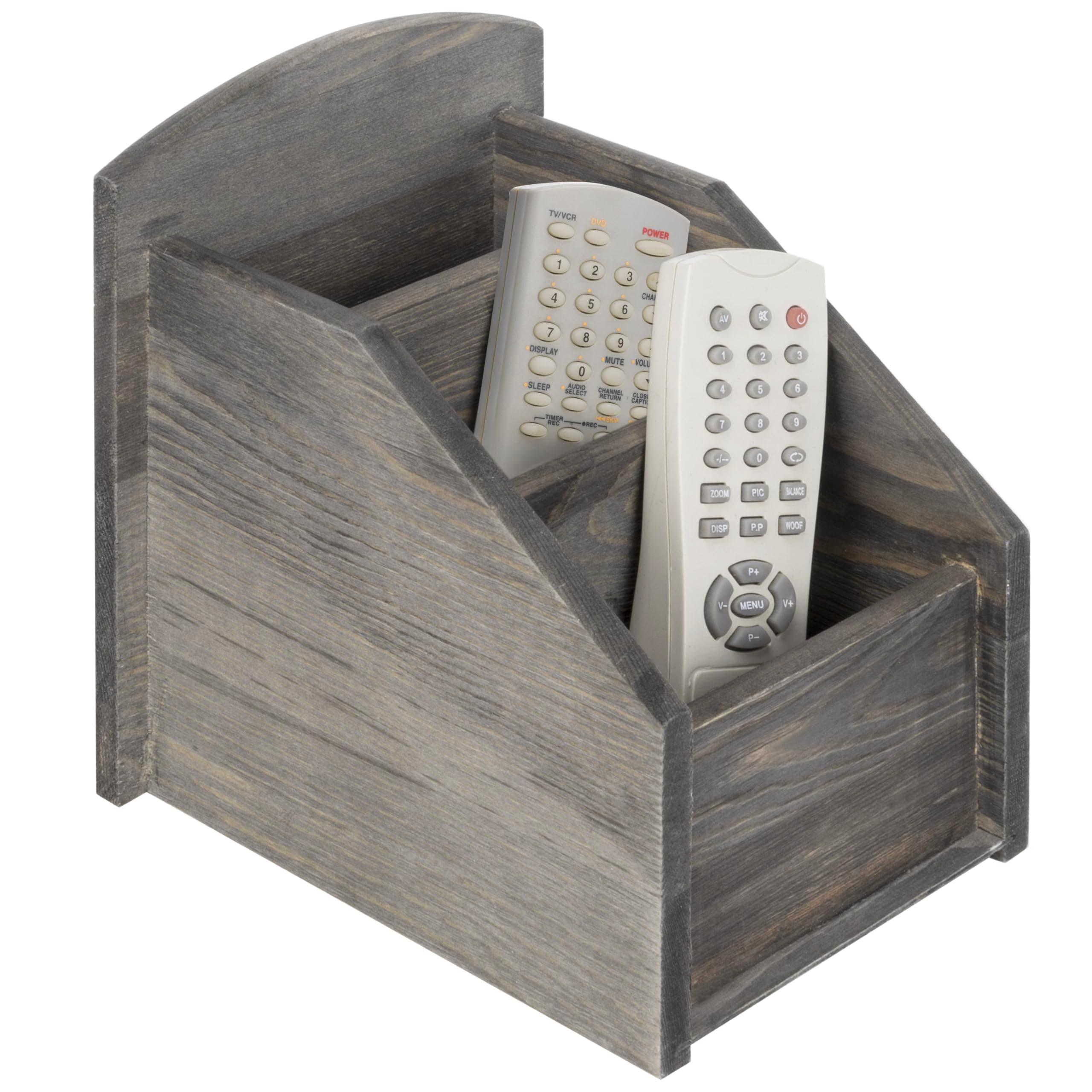 MyGift Rustic Dark Gray Wood Remote Control Holder Organizer Caddy with 3 Compartments, TV & Media Remote Storage Box for Living Room