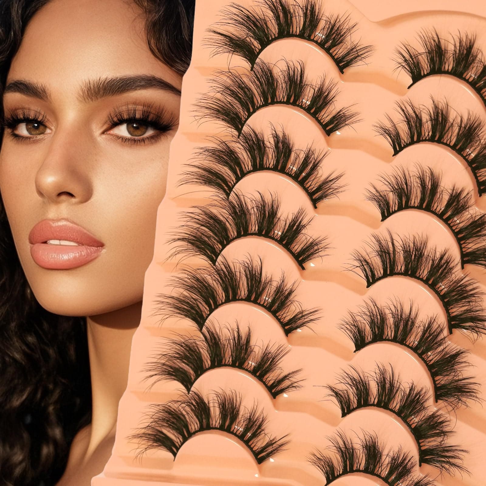 Faux Mink Lashes Fluffy Wispy 3D False Eyelashes 18mm Dramatic Volume Look D Curl Russian Lash Strips that Look Like Extensions Long Thick Fake Eyelash Pack by EMEDA (H195)