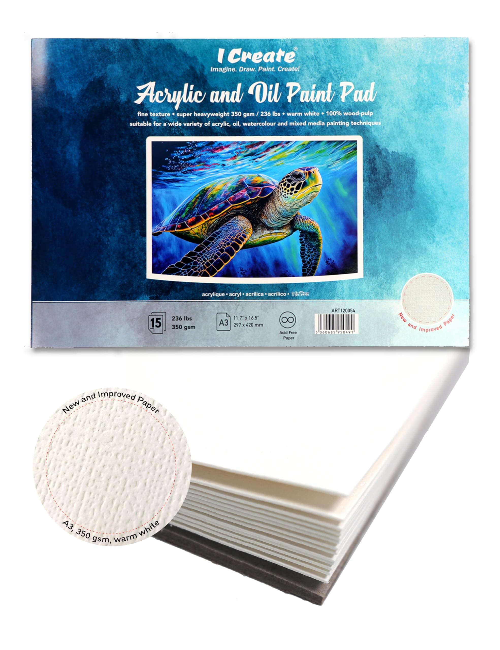 I Create A4 Acrylic Paint Pad | 25 Sheets - 400 GSM, hot Pressed, Super Heavyweight | Good for Acrylic, Oil and Mixed Media