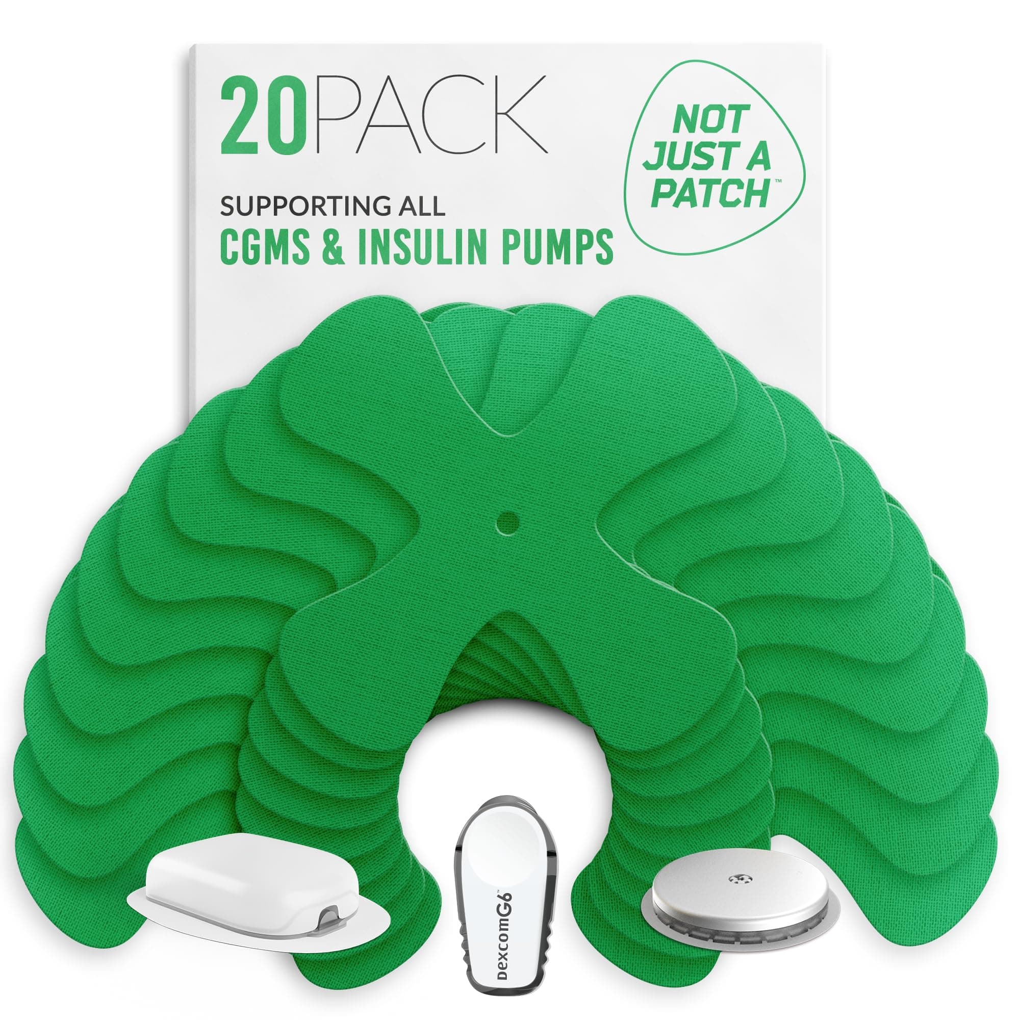 X-Patch CGM Sensor Patches (20 Pack) - Water Resistant & Durable for Active Lifestyle for 10-14 Days - Dexcom G6 G7 Adhesive Patches & Freestyle Libre 2 Sensor Covers in Green