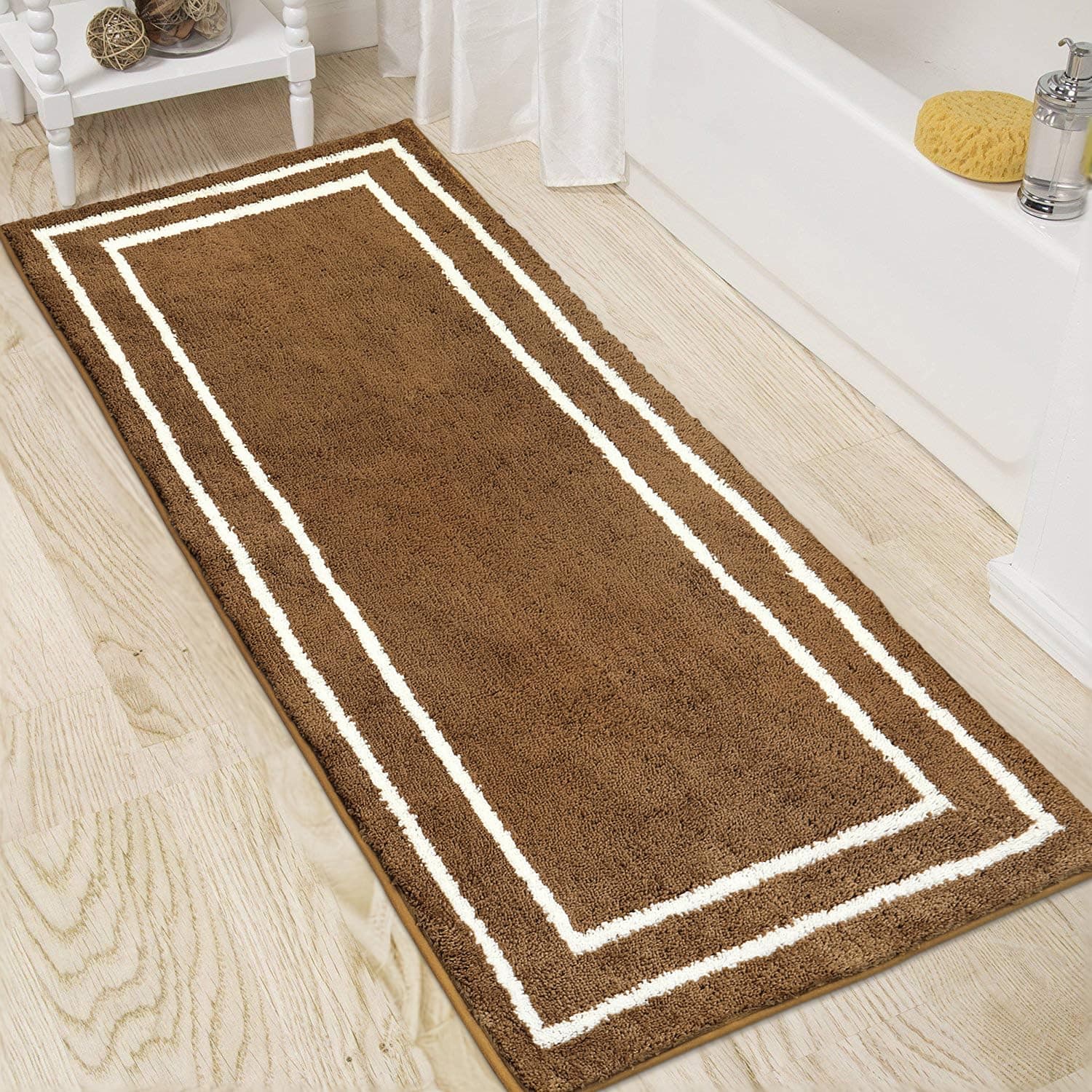 Uphome Bath Mats for Bathroom Non Slip, Plush Microfiber Large Bathroom Rug, Water Absorbent Bath Carpet, Machine Washable Brown Bath Rugs for Shower Sink, 24x59 inch