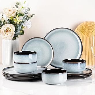 Ceramic Dinnerware Sets of 4,Poreclain Plates and Bowls Sets,Handmade Reactive Glaze Dishes Set,Chip Resistant and Scratch Resistant | Oven&Dishwasher & Microwave Safe,Service for 4-Gray White