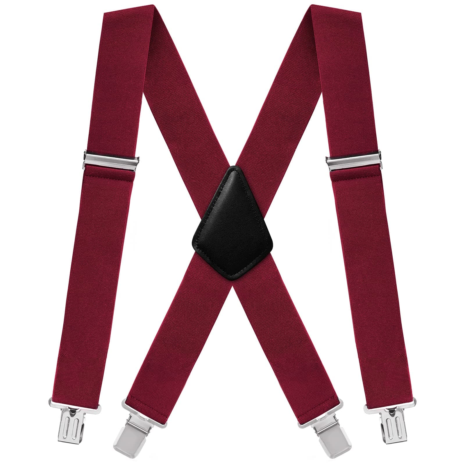 FaskerMens Suspenders X-Back 2" Wide Adjustable Solid Straight Heavy Duty Clip Suspenders for Men Women