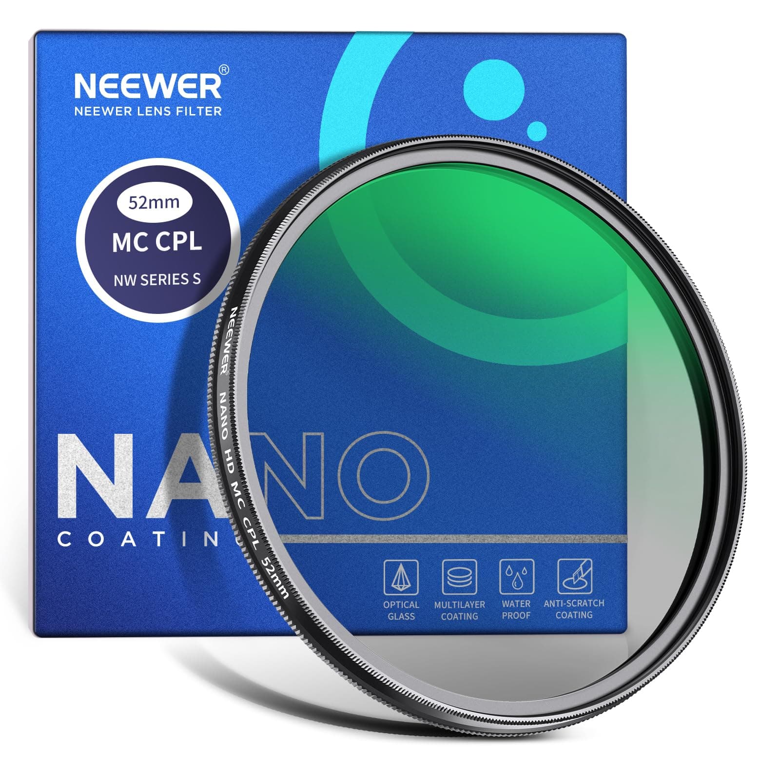 NEEWER 52mm Polarizing Filter, 24 Layer Multi Resistant Nano Coated MC CPL Circular Polarising Filter, HD Optical Glass Polarizer/Ultra Slim/Reduce Reflection/Enhance Contrast/Reduce Glare