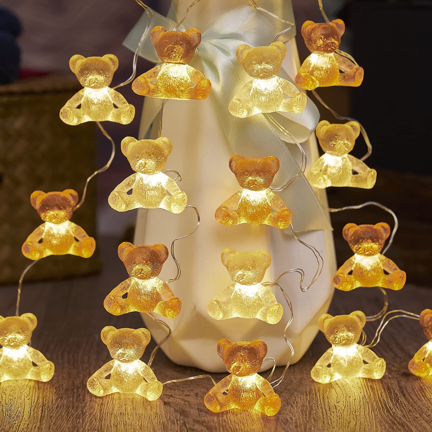 Cute Indoor Lights for Decoration Mini Teddy Bear Unique String Lights 20LEDs 8.5ft USB Plug In or Battery Operated Fairy Lights for Bedroom Birthday Baby Shower Xmas Decor
