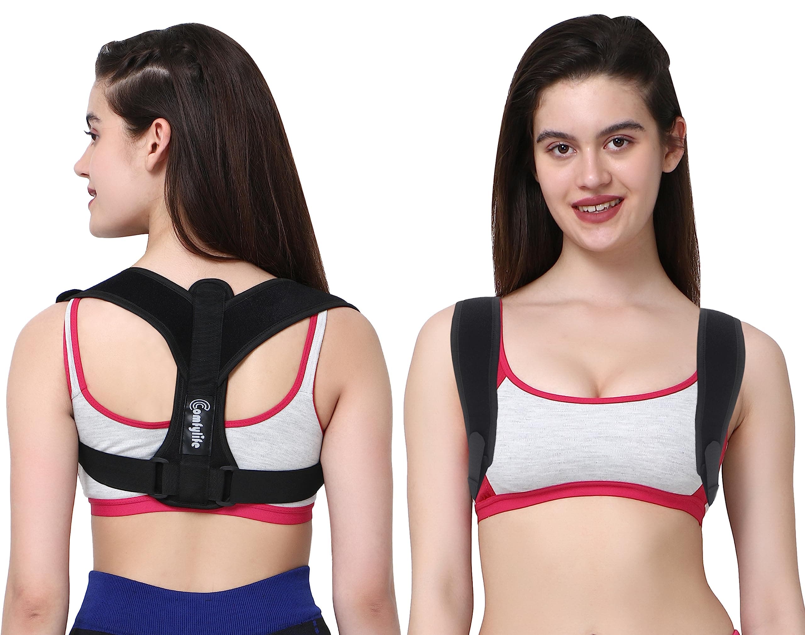 COMFYLIFE Posture Corrector for Men & Women - Back Support Belt with Splint for Back Pain Relief - Back Straight Belt - Shoulder Support Body Belt - Adult Free Size From S-Xl Neoprene Fabric