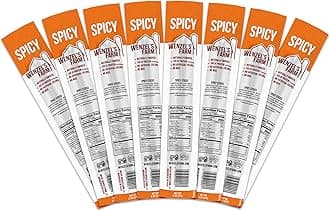 Wenzel’s Farm Spicy Sticks │Made in the USA Snack Sticks│ Flavorful, Natural Smoked │ High Protein, Low Carb │ No MSG, Fillers, Binders, Artificial Colors │ Gluten Free | 16 sticks (8 packs of 2)
