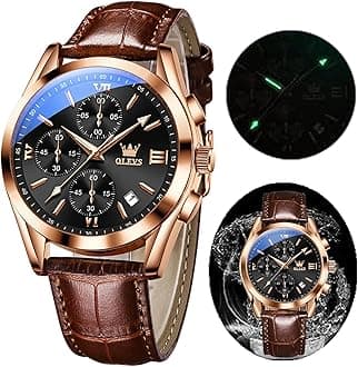 Men's Chronograph Quartz Watches, Leather Strap Gold Case with Day Date, Waterproof Stainless Steel Wrist Watch, Luminous Watches for Men, Fashion, Leisure