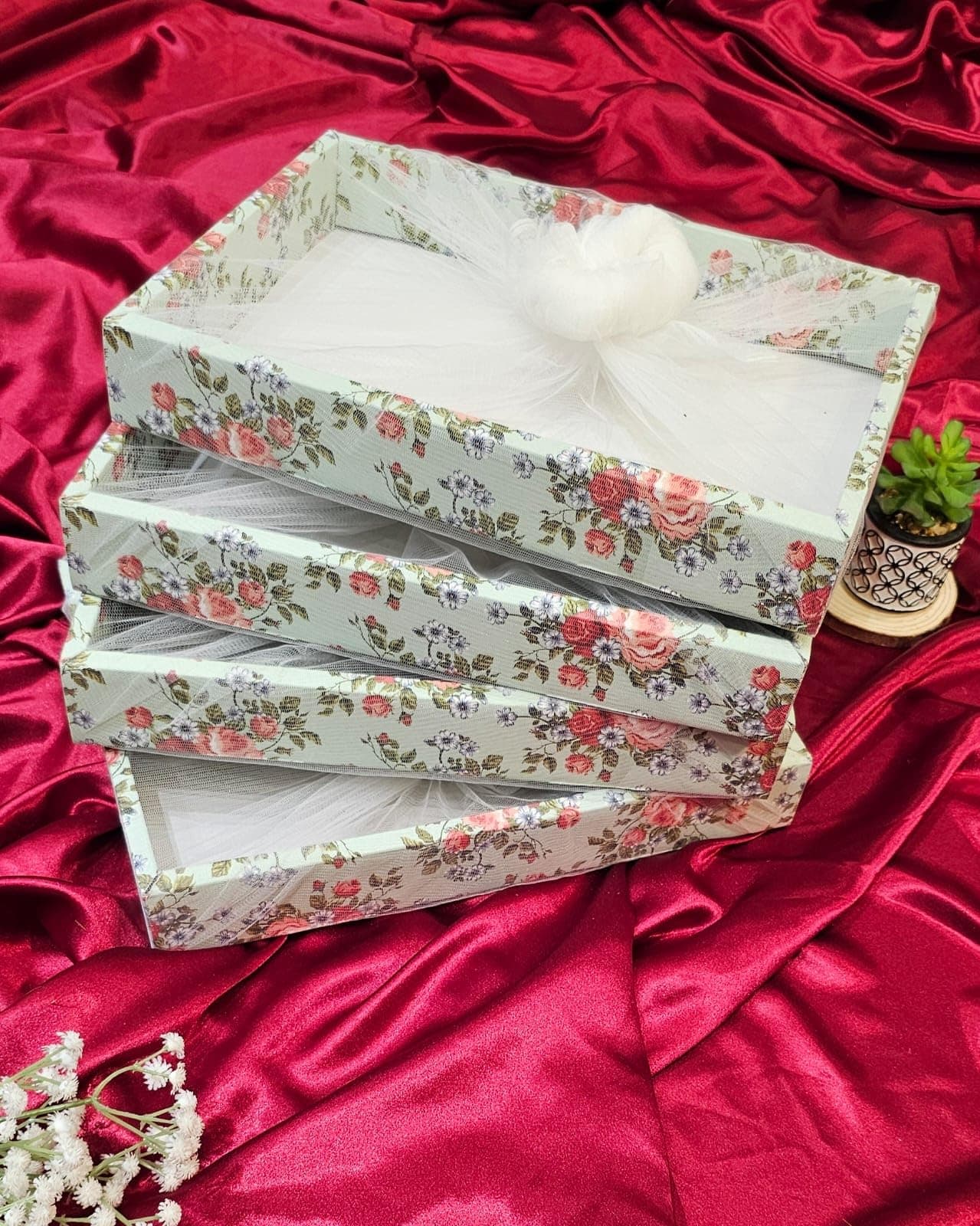 - SATYAM KRAFT 3 Pcs Multipurpose Decorative Folding Gift Box | Premium Paper Tray with Net for Wedding Return Gifts, Shaadi/Marriage, Anniversary, Hampers, Birthday, Festive Gift Packaging (Sky)