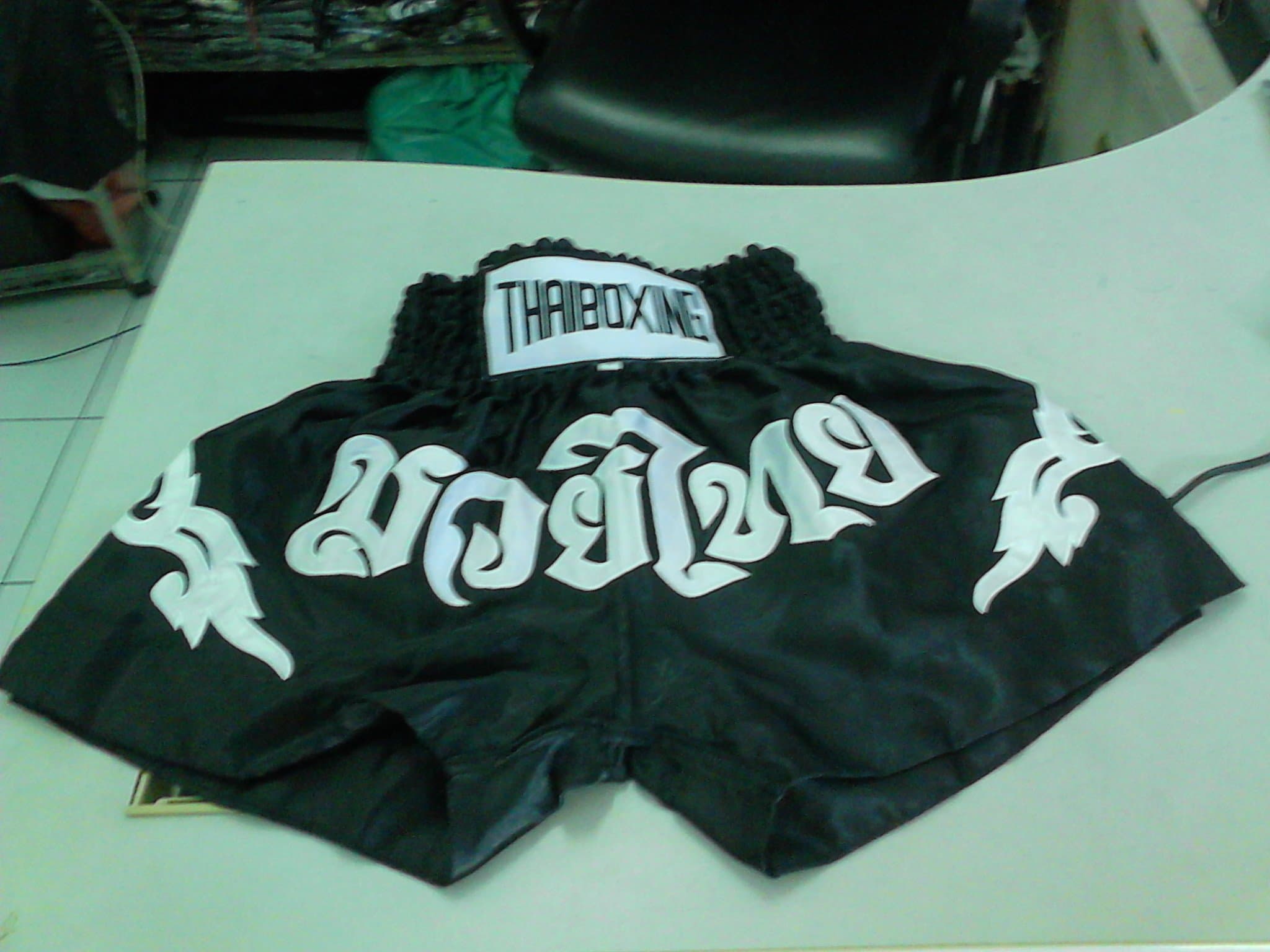Black White Satin Muay Thai Shorts Trunks Size M