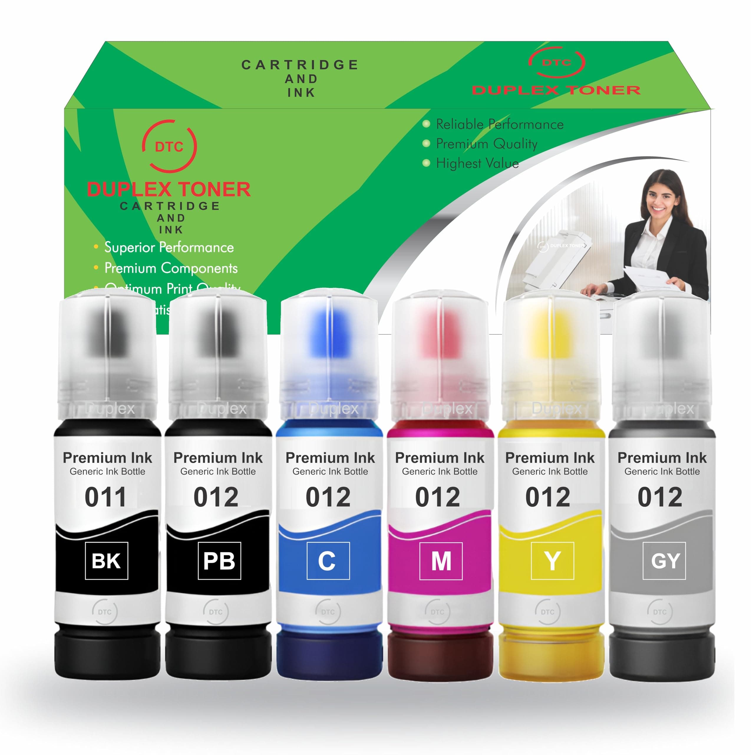 Duplex DTC 011 & 012 Refill Ink Bottle Compatible with Epson Model L8180 and L8160 Printer (011 & 012 Ink Set)