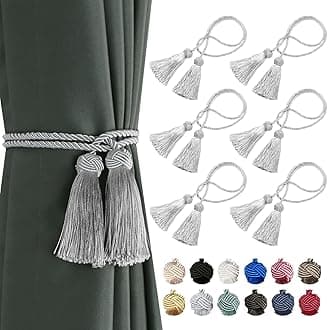 BEL AVENIR 4 Pack Curtain Accessories Handmade Tiebacks Decorative Curtain Holdbacks with Tassel (Silver, 6 Pack)