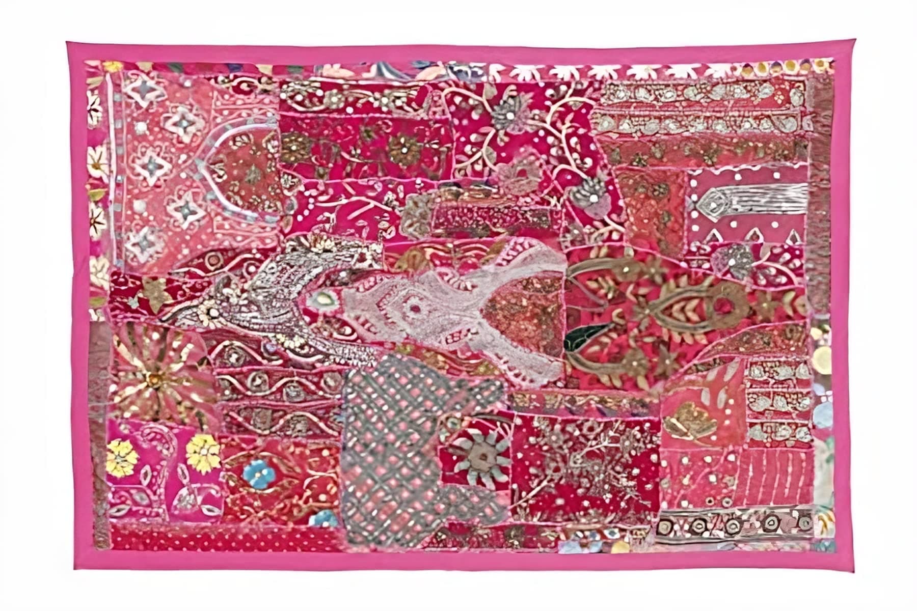 ADITYA IMPEX Cotton Heavy Embroidery Patchwork Wall Hanging Tapestry Beaded Home Decor Wall Hanging Wall Decor (Pink Beautiful) (40 X 60, Abstract, Multicolour) Pack Of 1