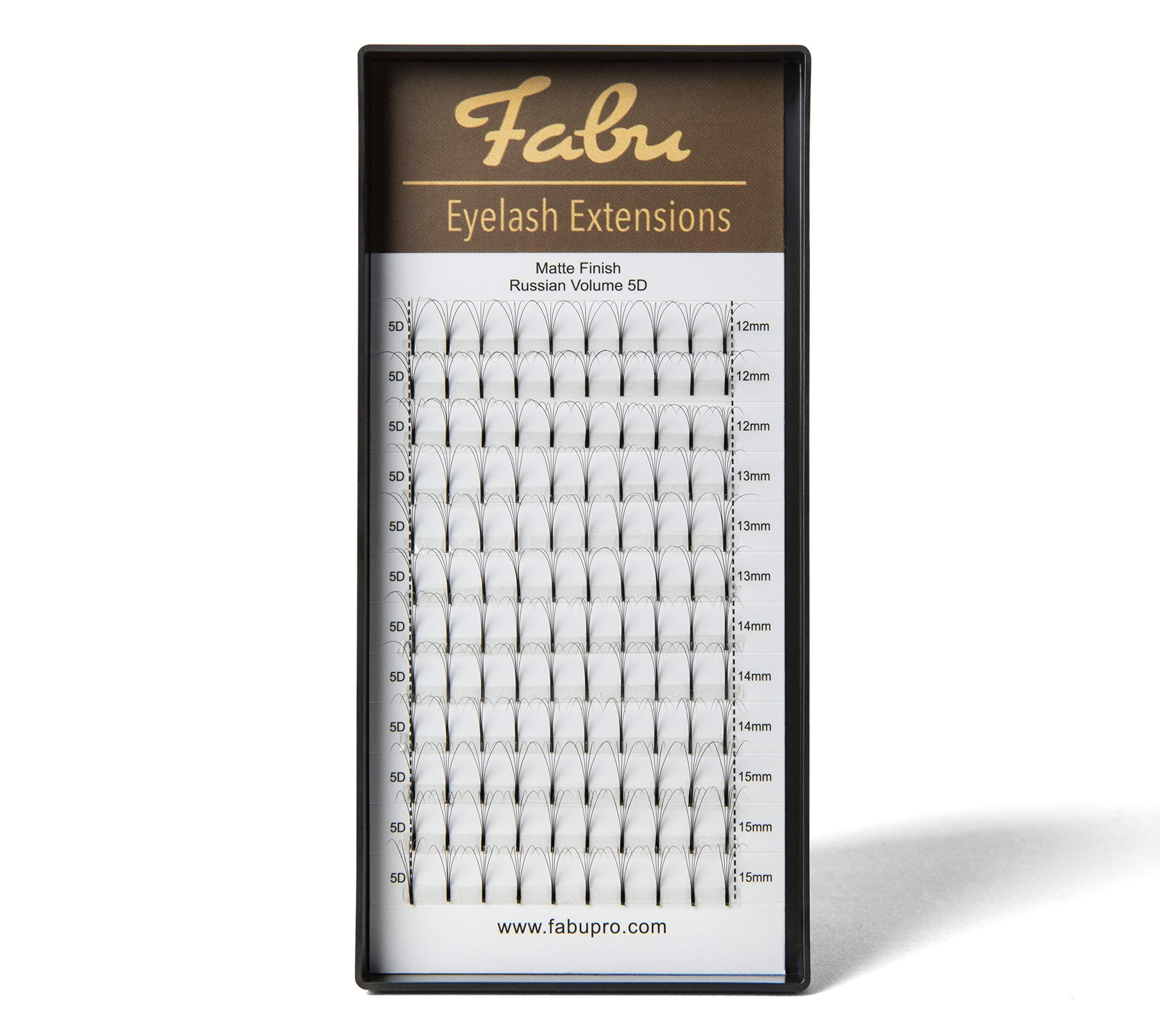 Fabu Eyelash Extensions Russian Volume 5D Fans, Thickness/Diameter 0.07, D Curl, MIX (12mm-15mm) Includes Lengths 12mm, 13mm, 14mm, 15mm