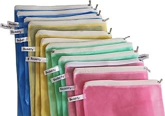 Beddify Set of 9 Reusable Fridge Storage Bags for Vegetables and Fruits with Zipper Dual Layer Mesh Net Multipurpose Multi-Size Kitchen Storage Bags Organizer (Multi-Color)