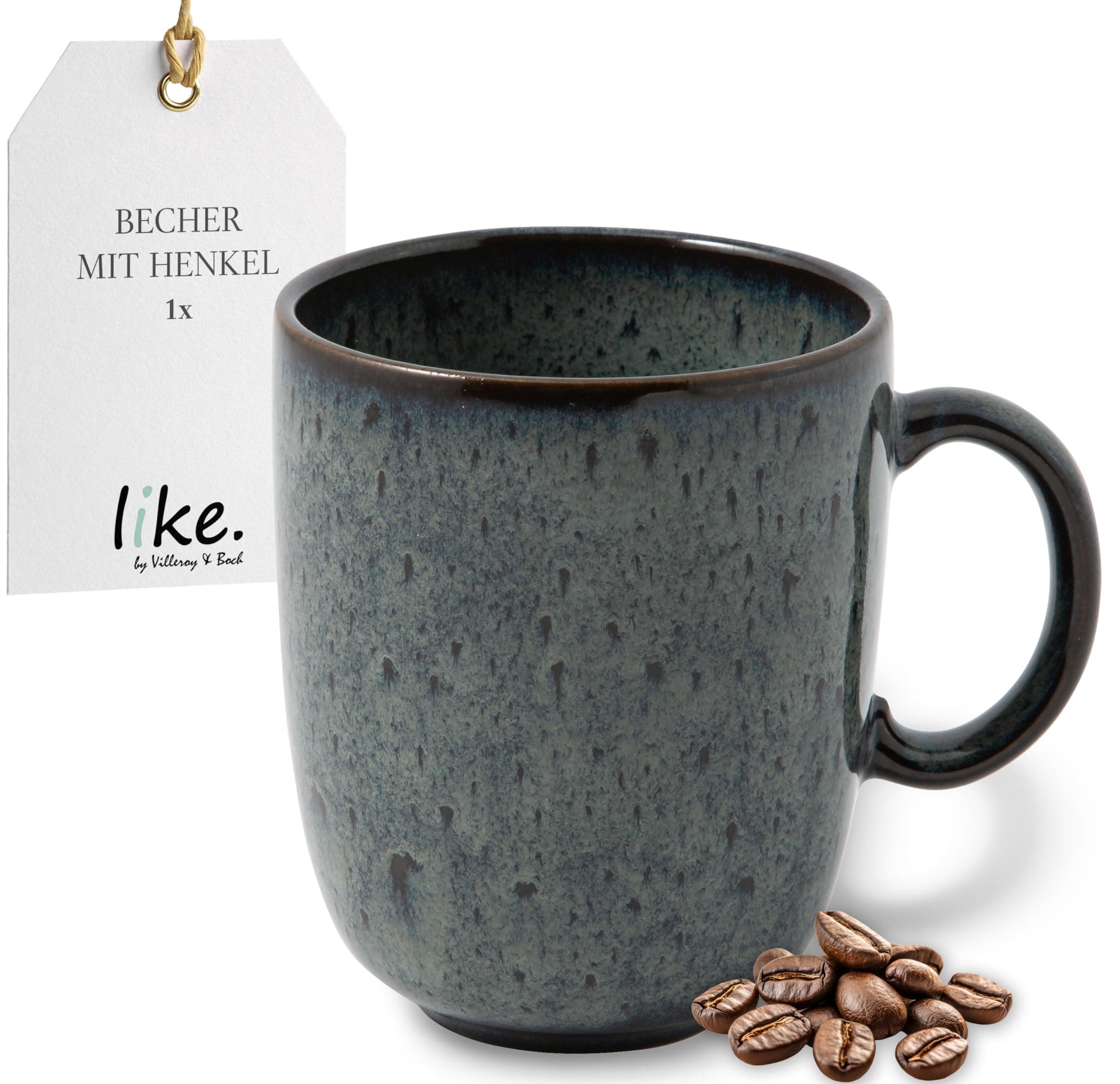 Lave gris mug with handle, elegant stoneware cup ideal for everyday use, dishwasher safe, grey, 400 ml