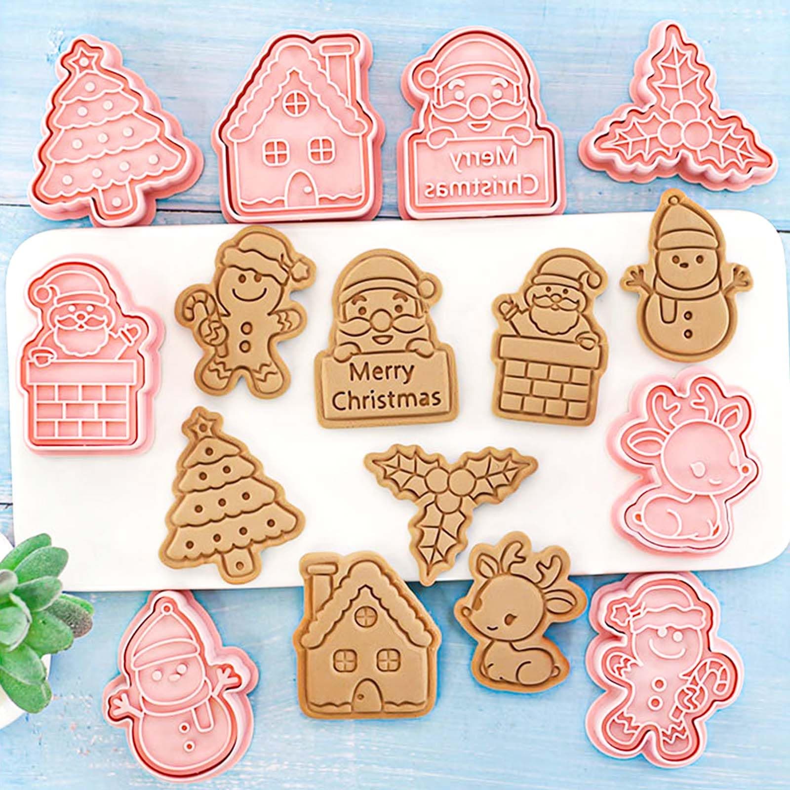 8 Piece Mini Cookie Cutters - 3D Raised Design Gingerbread, Snowman, Elk, Santa Baking Molds - Mini Christmas Ornament Cookie Cutter Set (Christmas-3)