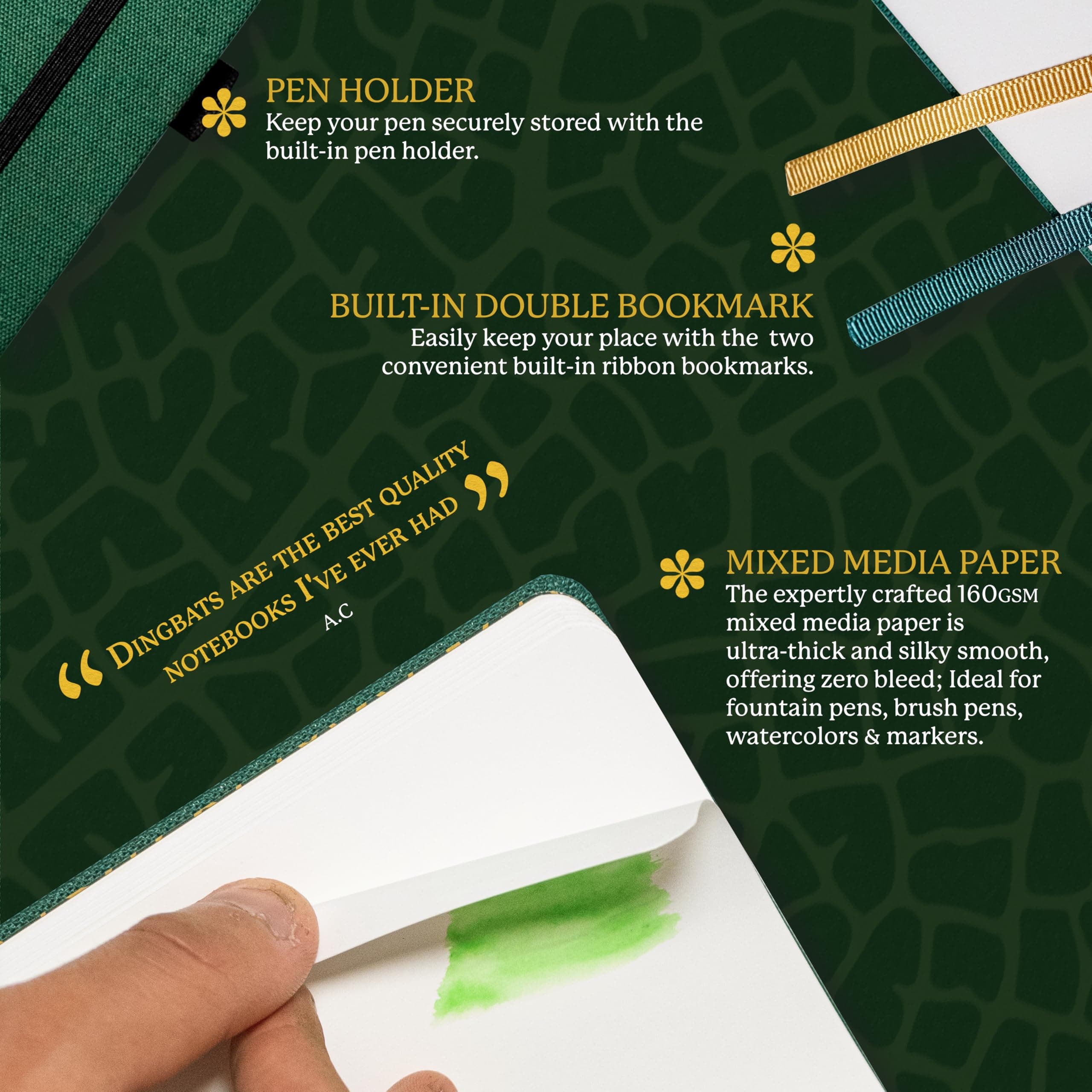 Dingbats* Pro B5 Lined Large Notebook with Gift Box - Textile Cover, Thread-Bound Journal - Pocket, Elastic Closure, Pen Holder, Bookmark