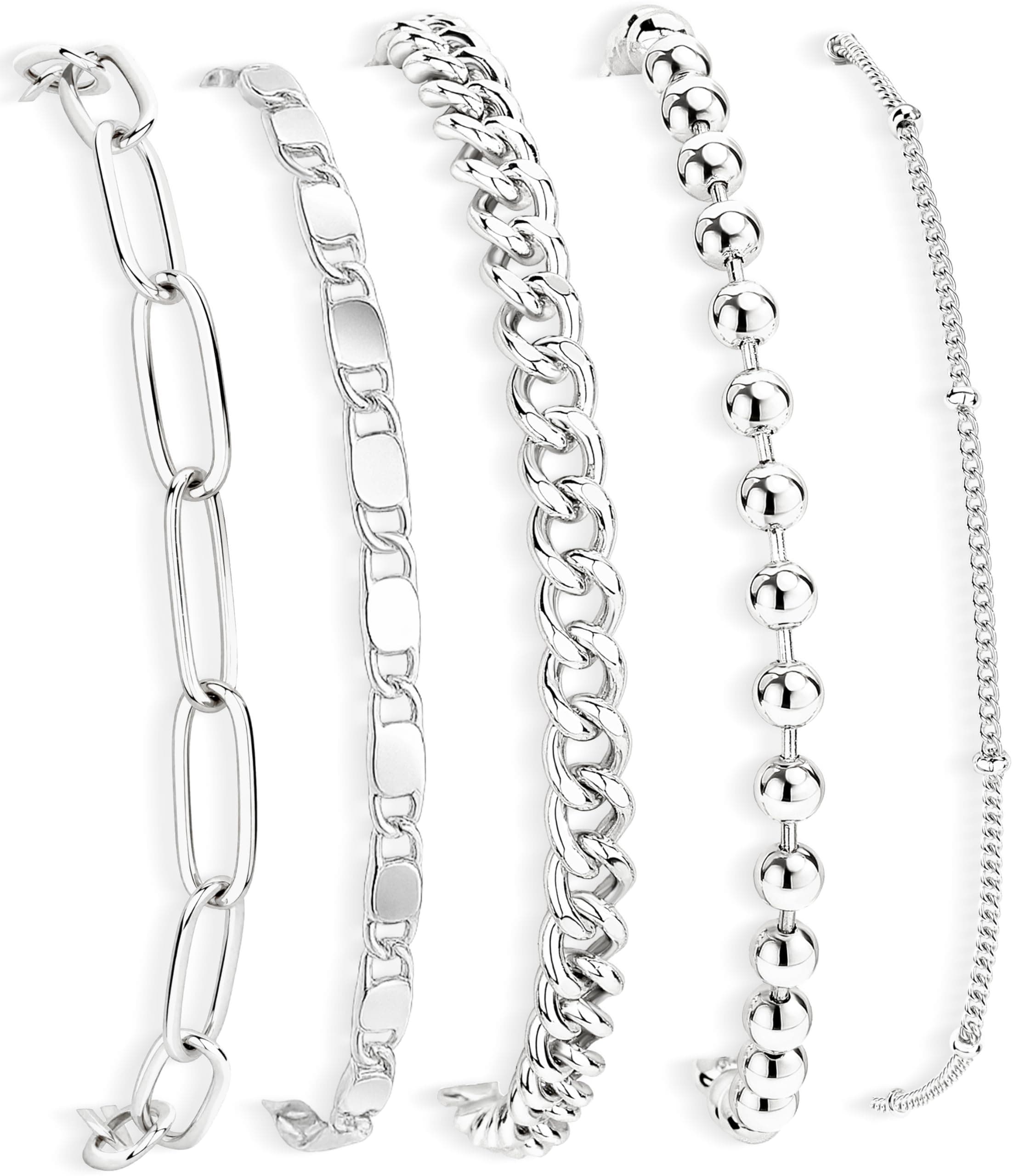 Gold Bracelets Set for Women Stack, Chunky Thick Bracelets Stack for Women Trendy, Simple Dainty Thin Gold Plated Cuff Stackable Bracelets With Beaded Cuban Paperclip Snake Rope Bangle Hand Chain Jewelry