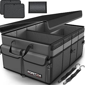 FORTEM Car Trunk Organizer, Storage Collapsible Multi Compartment SUV Non Slip Bottom, Adjustable Securing Straps, Foldable Cover (Grey, Standard Size)