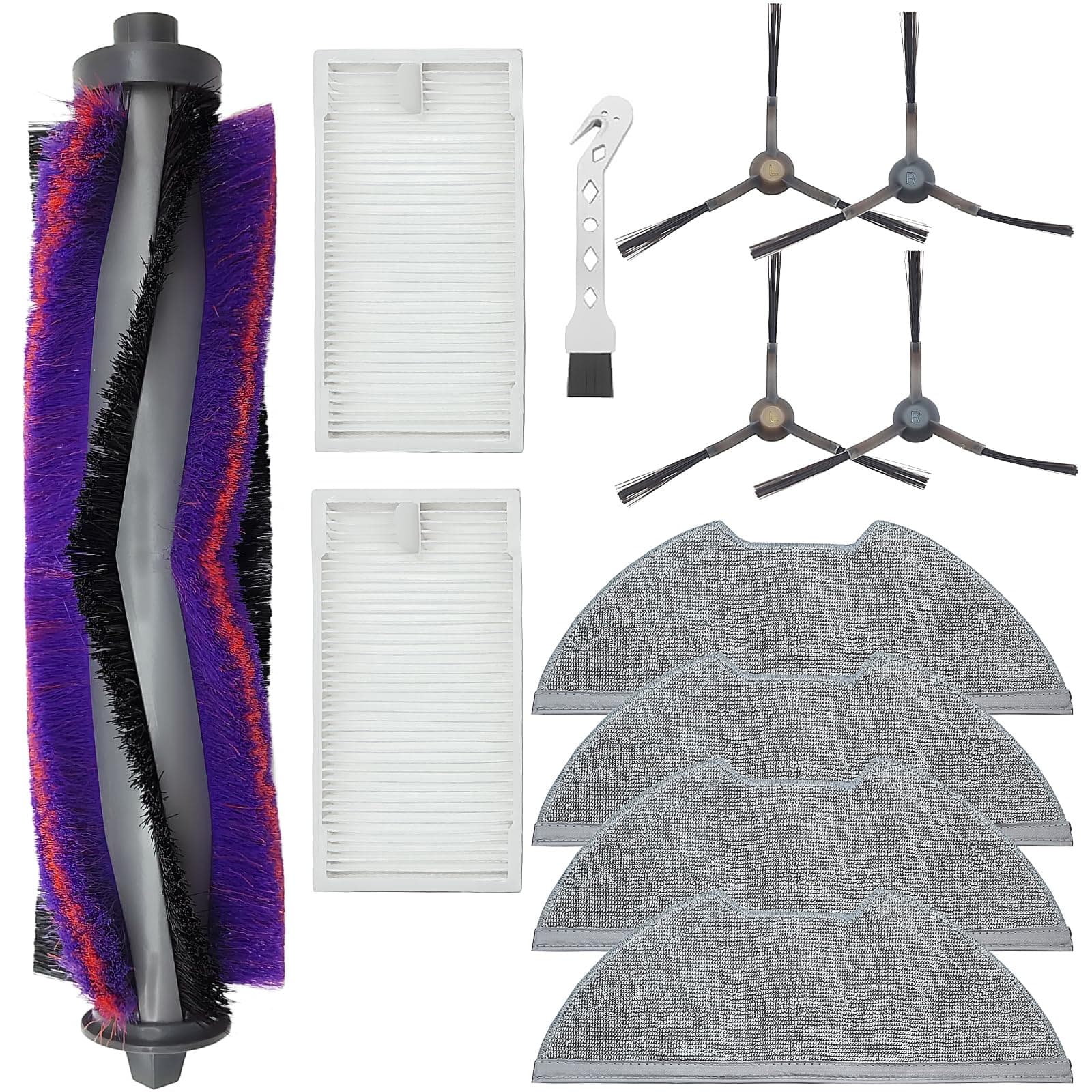 Accessories Kit for Eureka NERE10s E10S,​​for Obode A8 A8 Plus, for Midea M9 Robot Vacuum Cleaner Replacement Parts, 1 Main Brush, 4 Side Brush, 2 Hepa Filter, 4 Mop Cloth