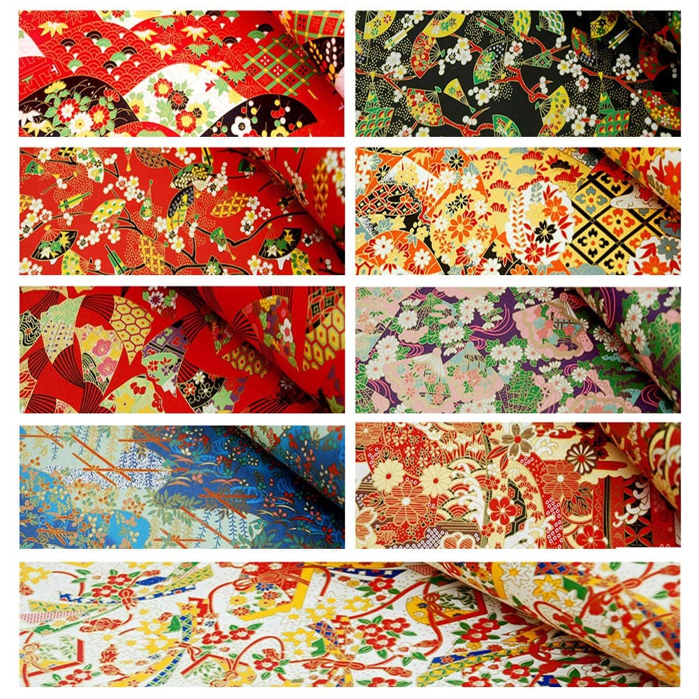 Japanese Multi Style Hefeng Pattern Wrapping Paper for Wedding,Birthdays,Valentines,Christmas,Baby Shower Wrapping, Pack of 9, 17x26 Inch, Fan