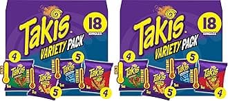 Takis 18 pc / 1 oz Variety Pack, Assorted Flavored Mixed Rolled Tortilla Chips – (5) Fuego, (5) Blue Heat, (4) Nitro, (4) Crunchy Fajitas (Pack of 2)