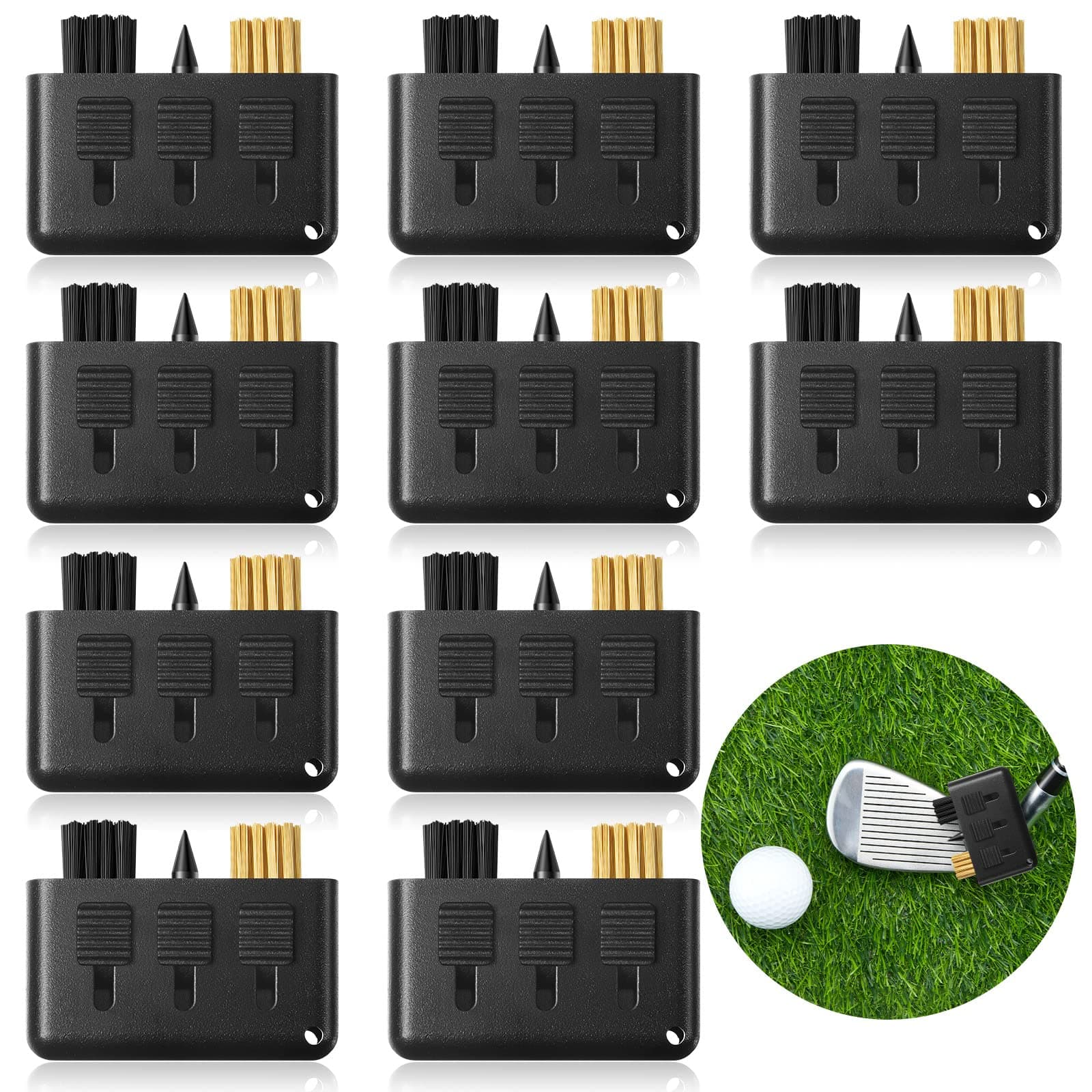 10 Packs 3 in 1 Retractable Multiple Use Golf Club Cleaner Tool Portable Golf Club Brush Golf Club Cleaning Kit with Golf Groove Sharpening Tool, Pocket Size