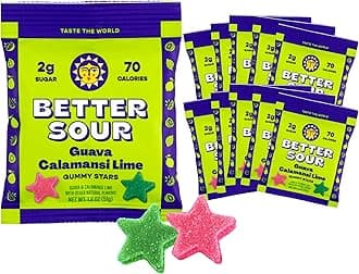 Guava Calamansi Lime Gummy Stars Candy, Guava Sour Candy with Bold Tropical Flavor, Healthy Sour Candy Gluten Free Snack, Fiber Gummies with Fiber Support (Pack of 10)