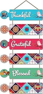 Artvibes Thankful Quotes Decorative Wall Art MDF Wooden Wall Hanger for Living Room | Bedroom | Home Decor | Office | Gifts | Quotes Decor Items | Wall Hangings for Home Decoration (WH_6003N),Set of 6