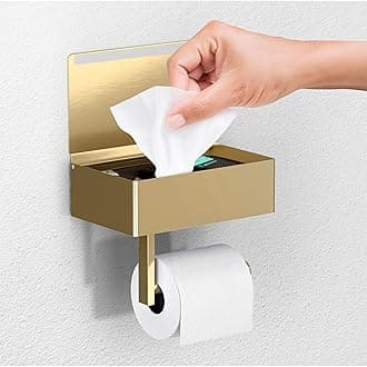 Day Moon Designs Toilet Paper Holder with Shelf - Flushable Wipes Dispenser & Storage Fits Any Bathroom, Keep Your Wet Wipes Hidden - Stainless Steel Wall Mount Bathroom Organizer - Gold, Large