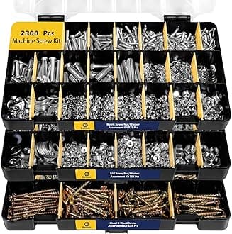2300 Pieces Hardware Assortment Kit - Metric & SAE Machine Screw Assortment Kit with Assorted Nuts, Bolts, and Washers (3 Trays)