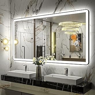 55"x30" LED Bathroom Mirror with Black Frame, Dimmable Framed Vanity Mirror with Lights, Independent Backlit and Front Lighted Mirror for Wall, Anti-Fog Shatterproof, ETL Listed