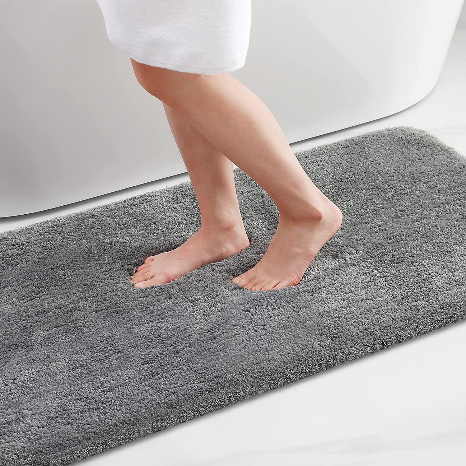smiry Microfiber Bath Mat 40 x 60 cm, Non-Slip Super Absorbent Bathroom Mat, Extra Soft Machine Wash and Dry, Non-Shedding Bath Mats For Bathroom, Grey