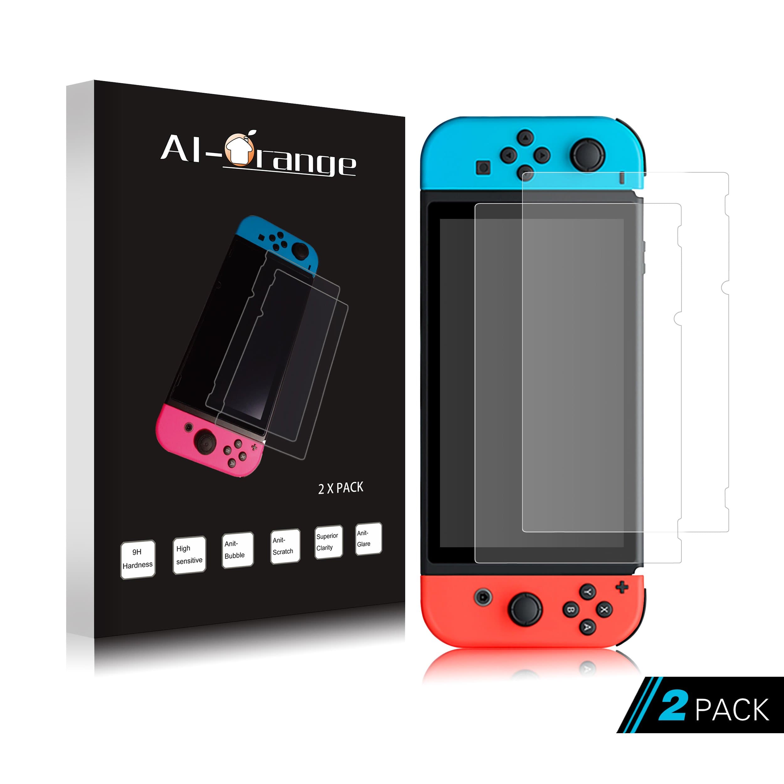 Tempered Glass Screen Protector AI-Orange 0.33mm 9H Clear Film Anti-Scratch Anti-Bubble Screen Protector for Nintendo Switch 2017 ( 2-Pack )