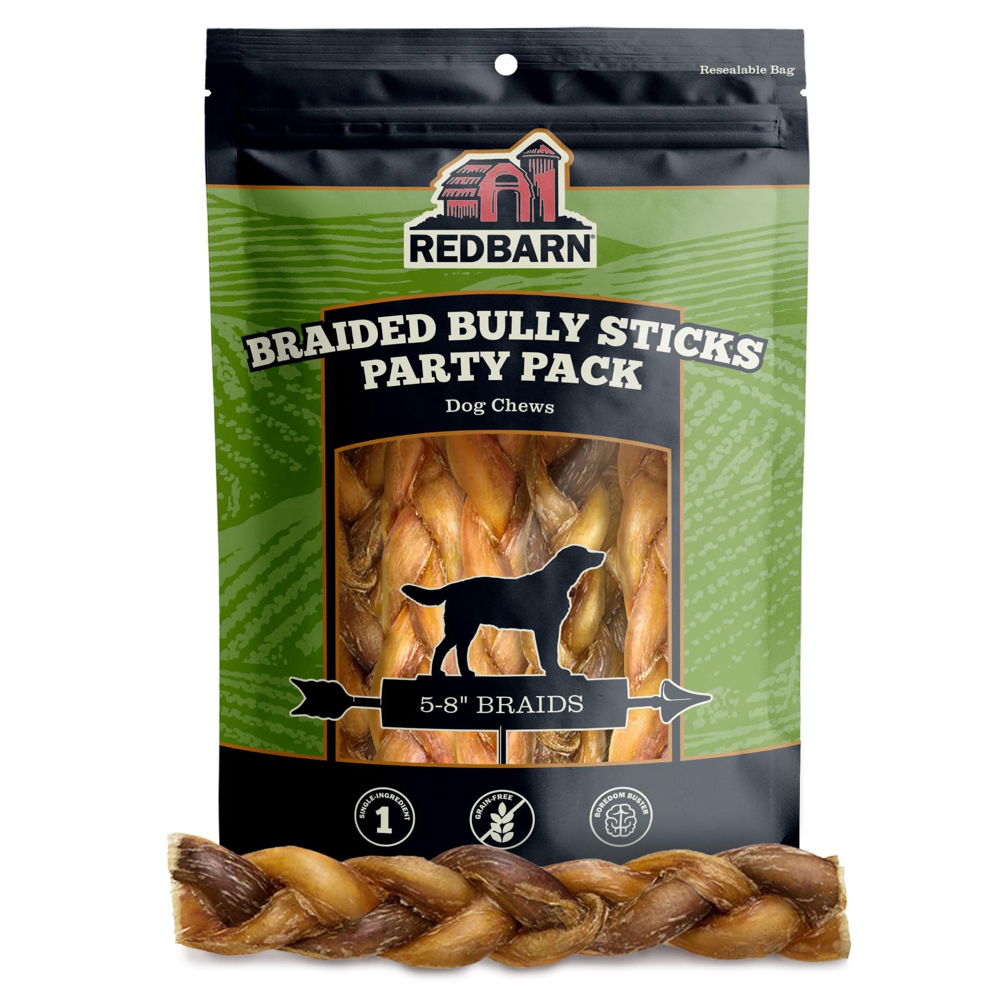 All Natural 5"-8" Braided Bully Sticks for Small & Large Dogs - Healthy Long Lasting Beef Chews Variety Party Pack - Single Ingredient Low Odor Rawhide Free - 8 oz Bag
